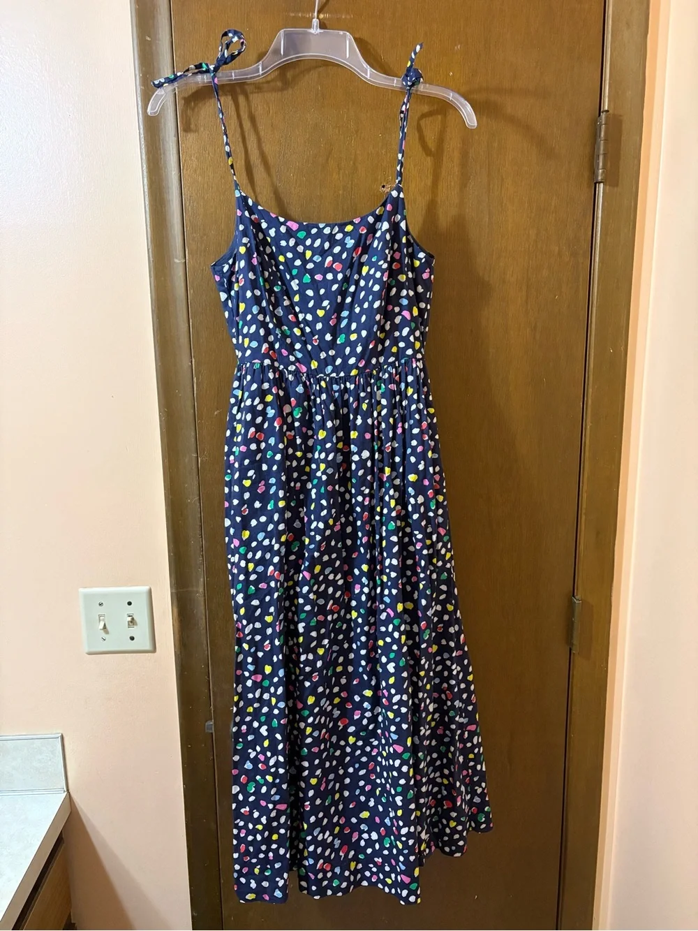 J. Crew Navy Multicolor Confetti Polka Dot Midi Dress